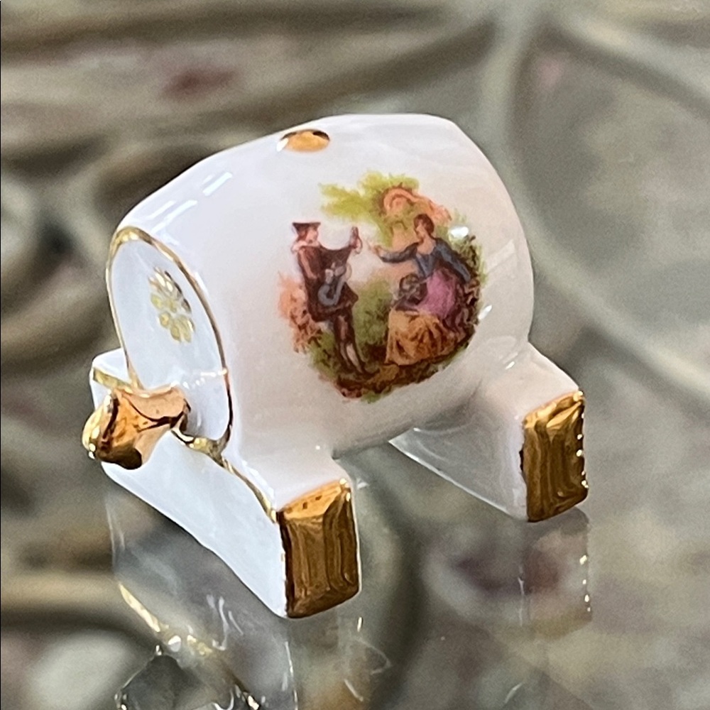 Limoges White and Gold Barrel with Pastoral Scene​